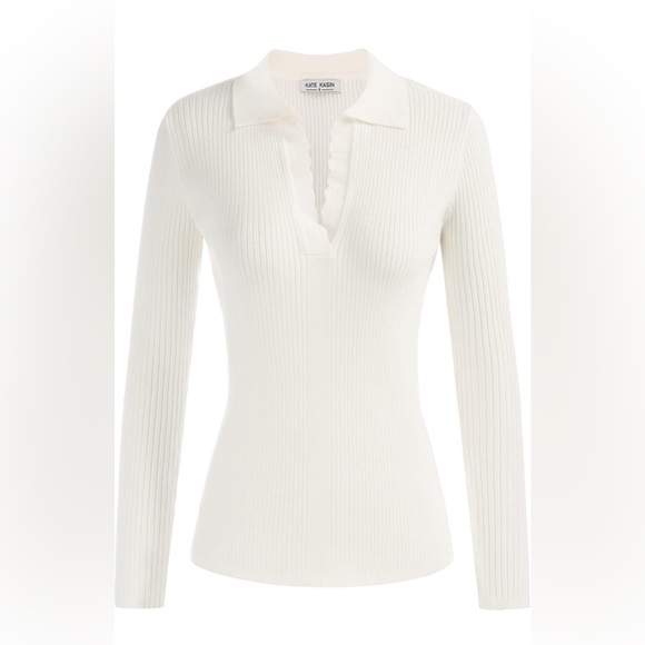 Kate Kasin V Neck Polo lightweight sweater Medium - Picture 1 of 5